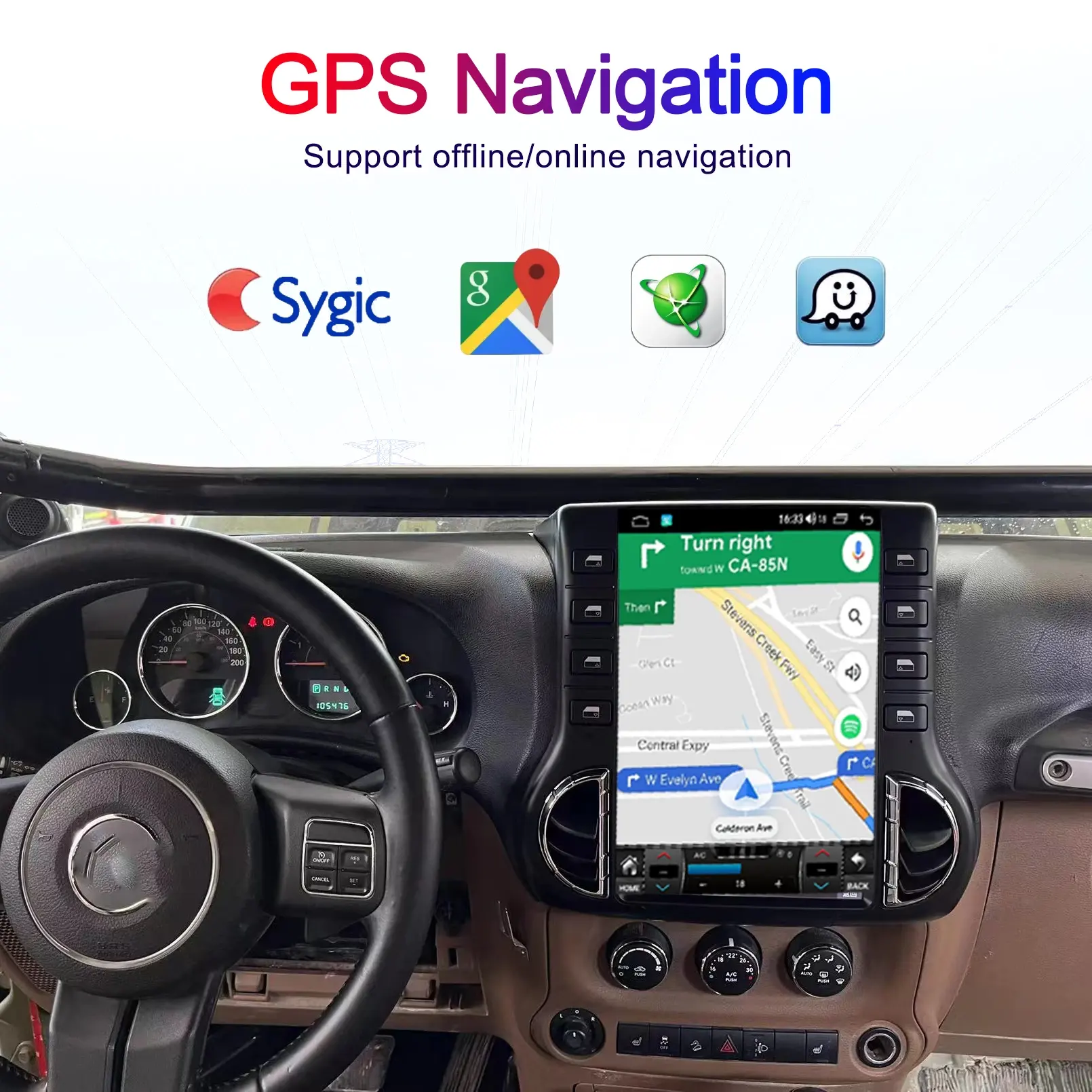 Vertical Screen GPS Navigation Car DVD Player Carplay forJeep Wrangler JK 15 18
