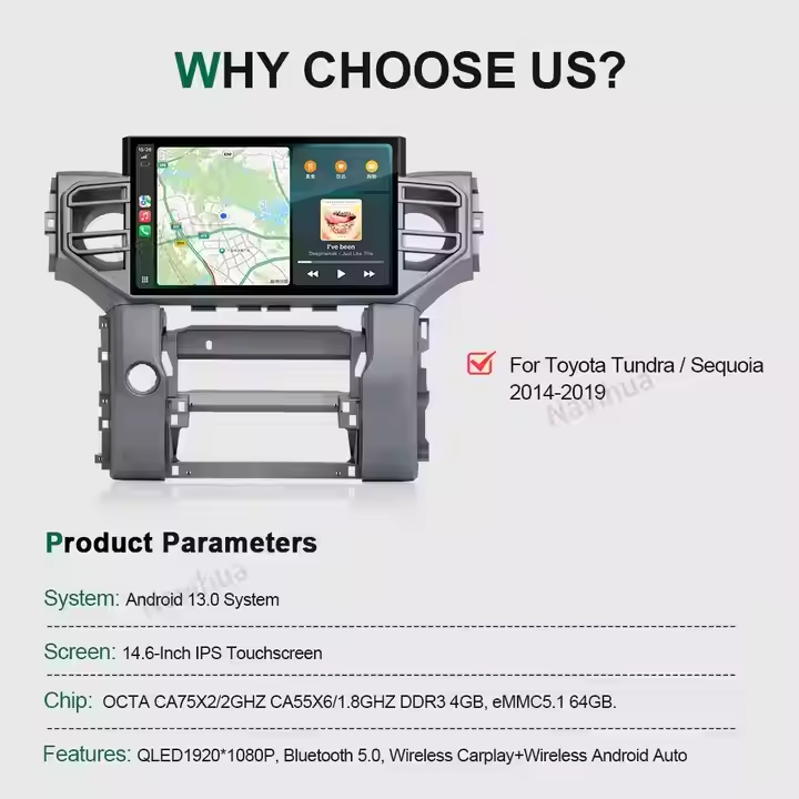 Carplay Head Unit Monitor Old to New For Toyota Tundra Sequoia 2014 2019